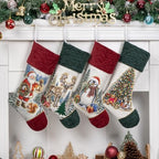 LUBOT 4 Pack Christmas Stockings Set of 4 Large Family Xmas Stocking Embroidered 20" Luxury Vintage Traditional Retro Stitch Fireplace Hanging Holiday Decor by LUBOT