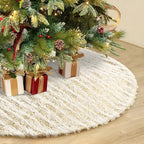 Dremisland Christmas Tree Skirt 48In White&Gold Luxury Faux Fur Tree Skirt - Image 2