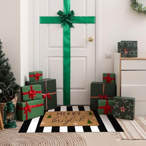 Moucuny 2 Pcs Christmas Coir Doormat Outdoor, Merry and Bright, Non Slip - Image 6