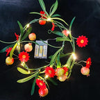 Artificial Pomegranate and Flower Vine Plant Fruit Flowers Leaves Garland with 2M 20 LED Coper Wire String Light Wedding Birthday Indoor Decor Fairy Light (Pomegranate, 4) by Sezrgiu