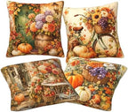 Autumn Pumpkin Floral Pack Of 4 18x18 In Throw Pillow Covers For Home Decor - Image 2