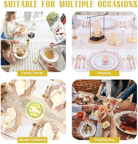 Set of 18 Round Placemats Rose Gold, Heat-Resistant PVC Table Mats with Luxury Metallic Glossy Finish for Thanksgiving Christmas Wedding Party Decor, Easy to Clean - Image 6
