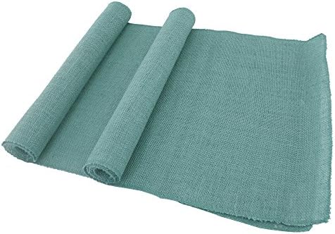 BambooMN Steel Blue 15" x 88" Vintage Burlap Table Runner for Rustic Wedding Bridal Shower Bachelorette Graduation Party Table Decor Decorations, 6 Pieces by BambooMN