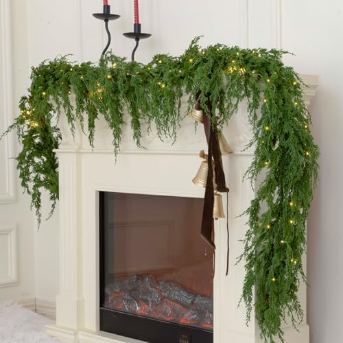 MISSPIN 9ft Christmas Garland with String Lights, Real Touch Cedar Pine Garland, Green Artificial Greenery Garland for Table, Mantle, Wall, Indoor, Outdoor Christmas Decorations - Image 6