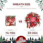 Christmas Wreath with Lights, 24 Inch Lighted Christmas Wreath for Front Door, Winter Wreath with LED Lights, red Berries, Pinecones, Gold Ball, Red Bow, Merry Christmas Sign for Indoor or Outdoor - Image 4