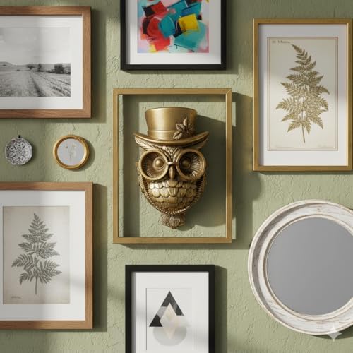 Newinhome Animal Heads Wall Decor (Includes Metal Frame) Halloween Resin Animals Sculptures Head Wall Hanging Decoration Gold vintage Wall Sculpture for Living Room Bedroom Office(Owl) - Image 4