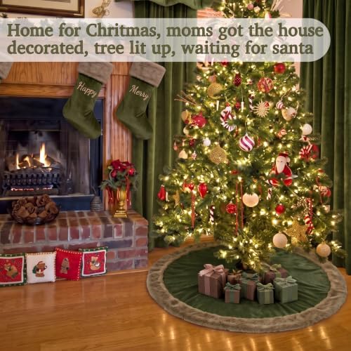 Skylety 48" Velvet Christmas Tree Skirt with Faux Fur Trim,Dark Green - Image 6