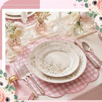 Breling 6 Set Gingham Placemat 17" x 13" Cotton Linen Placemat, Pink - Image 3
