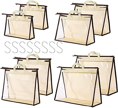 8 Pack Handbag Dust Bags Clear Purse Storage Organizer for Closet, Hanging Zipper Storage Bag for Handbags by CINPIUK
