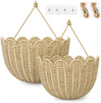 Scalloped Wall Basket, 2Pack Hand Woven Rattan Hanging Wall Baskets by Unknown