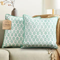CPC Sea Green Block Print Throw Pillow Covers 18x18 Inch, Set of 2 by COTTONPRINTCLUB