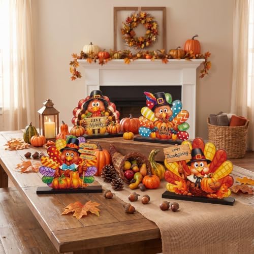 RattanView 4 Pcs Thanksgiving Table Decoration Wood Turkey Decor, 9.8 x 11" - Image 6
