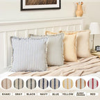 ZWJD Throw Pillow Covers 22x22 Set of 2 Striped Pillow Covers with Fringe Chic Cotton Decorative Pillows Square Cushion Covers for Sofa Couch Bed Living Room Farmhouse Decor, (Navy) - Image 3
