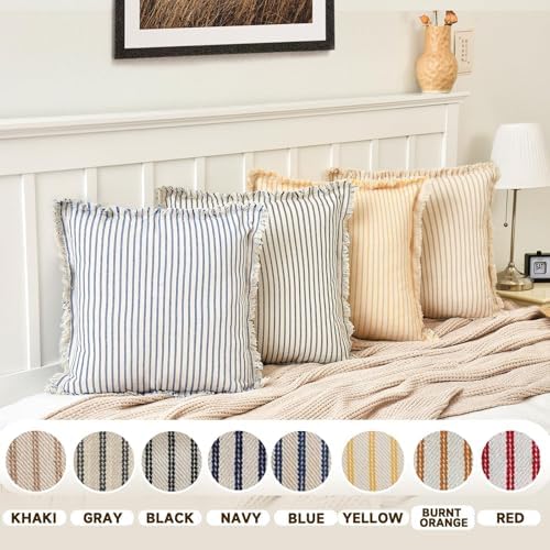 ZWJD Throw Pillow Covers 20x20 Set of 2 Striped Pillow Covers with Fringe Chic Cotton Decorative Pillows Square Cushion Covers for Sofa Couch Bed Living Room Farmhouse Decor, (Navy) - Image 6