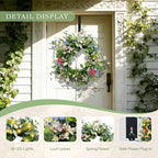 Solar Spring Wreath for Front Door 24inch Pre-lit 50LED Spring Summer Decorations Artificial Wreath Colorful Daisy for Outside Home Decor Festival Farmhouse Decor(2408) - Image 2