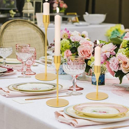 Matte Gold Candle Holders Bulk Painted Gold Metal Candlesticks Fit 0.8 Inch Taper Candles Decorative Metal Candelabra for Wedding Home Holiday Anniversary Party Dinning Table Decors (Set of 24) - Image 7