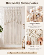 BECHAEO Boho Macrame Curtain with Arch Tassels, 1PC 39" x 79" White B - Image 5