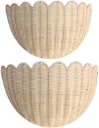 Scalloped Hanging Wicker Baskets for Wall, Scalloped Home Decor, Hanging Woven Rattan Wall Basket for Flowers Front Door Bathroom Storage (Rattan-Set of 2) by Unknown