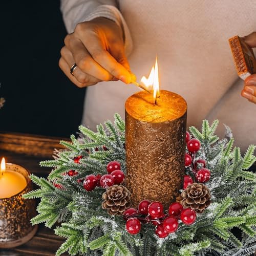 6 Pcs Christmas Candle Rings Wreath Mini Christmas Table Centerpieces Red Berry Pinecones Wreaths for Front Door Kitchen Cabinet Holiday Party Farmhouse Porch Wall Outdoor Indoor Home Decoration - Image 4