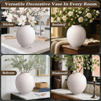 Large Ceramic Vase White Flower Vase,9.8 Inch Tall Big Round Vase - Image 7
