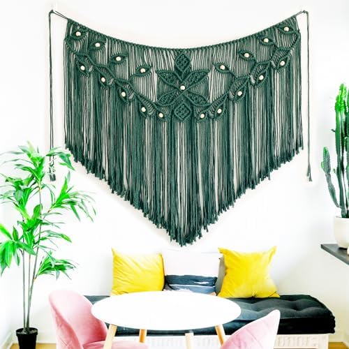 Youngeast Home Decor Leaf Shape Macrame Wall Hanging Woven Tapestry Bedroom Curtain Fringe Garland Banner Living Room Wall Decor Dark Green 39X31 inches by Unknown
