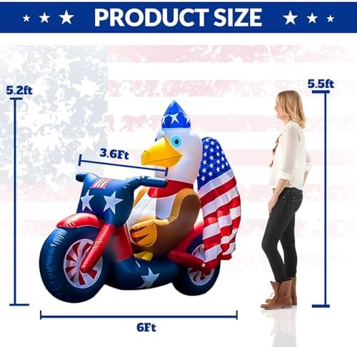 USA 250th Anniversary Patriotic Inflatable 5FT Eagle on Motorcycle for 4th of July, LED Blow Up Yard Decoration Outdoor Decor for 2026 Semicentennial Independence Day - Image 2