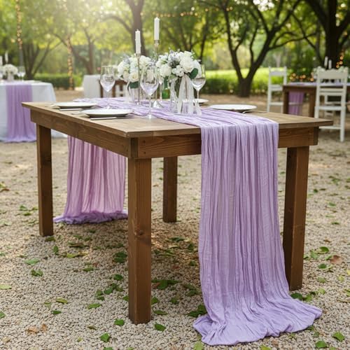 8 Pack Lilac Purple Cheesecloth Table Runner 120 Inch Boho Wedding Decor - Image 7