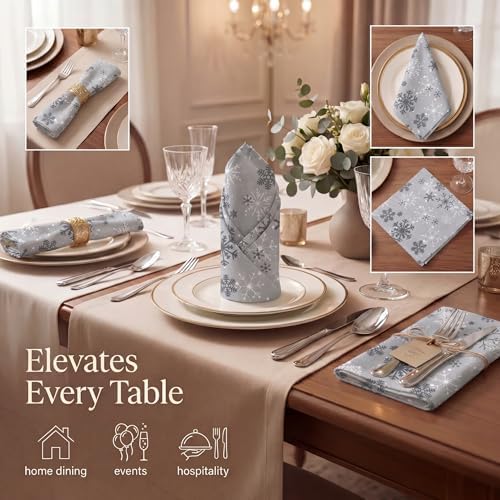 Urban Villa Cloth Napkins Cotton 20x20 (Set of 12) Grey Snow Flake - Image 2