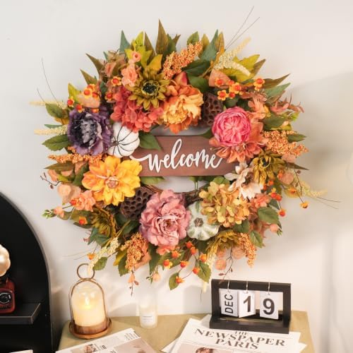 Fall Wreaths for Front Door 24 Inch Autumn Wreath Thanksgiving Door Decor - Image 6