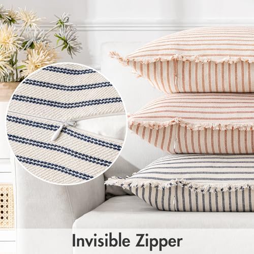 MIULEE Navy Blue Striped Euro Decorative Throw Pillow Covers, 22x22 - Image 3