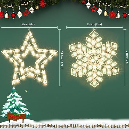2 Pack Christmas Window Lighted Decorations,Christmas Window Silhouette Lights,Double Side Sign Lamp Decoration for Holiday Indoor Wall Door Glass Decorations,Star，Snowflake - Image 2