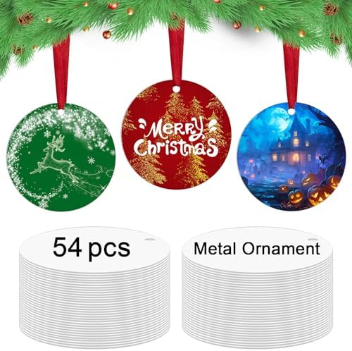 54 pcs Metal Sublimation Ornament Blanks,Sublimation Christmas Ornament Blanks for Christmas Tree Decor Ornaments,Double Sided Sublimation Ornaments Round Sublimation Blanks by buynow