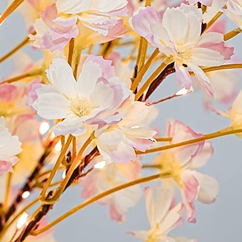 19'' Lighted Cherry Blossm Tree,Led Flower Tree Lamp with Timer, Artificial Bonsai Tree Battery or USB-C Operated for Bedroom Indoor Home Spring Summer Wedding Decor(White Pink) - Image 4