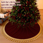 Blueweenly 48 Inch Burgundy Christmas Tree Skirt, Gold Tassel Edge - Image 6