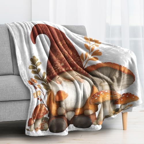 Gnome Throw Blanket, Fall Mushroom Fleece Blanket for Couch Bed Sofa, Autumn Seasonal Blankets and Throws, Decor & Gifts, Super Soft Plush Flannel Blanket, 50x60 - Image 2