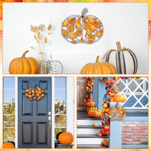 Wesiti 2 Pcs Metal Fall Pumpkin Wall Decor 14" Welcome Pumpkins Fall Sign Metal Farmhouse Autumn Vintage Leaf Wall Art Hanging Rustic Room Decor for Autumn Harvest Holiday Indoor Outdoor - Image 5