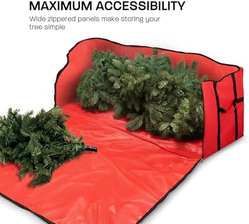 ZOBER Wide Christmas Tree Storage Bag - Maximum Accessibility - Fits 7.5 Ft Trees - 600D Oxford Fabric Christmas Tree Bag For Storage Box For Xmas - Strong, Durable Straps & Handles - Card Slot - Red - Image 3