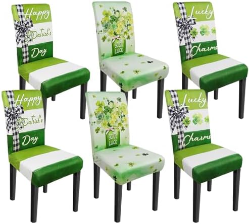 St Patricks Day Chair Covers Set of 6 Shamrock Chair Back Covers St Patrick's Day Dining Chair Covers for Party Kitchen Decorations by Unknown