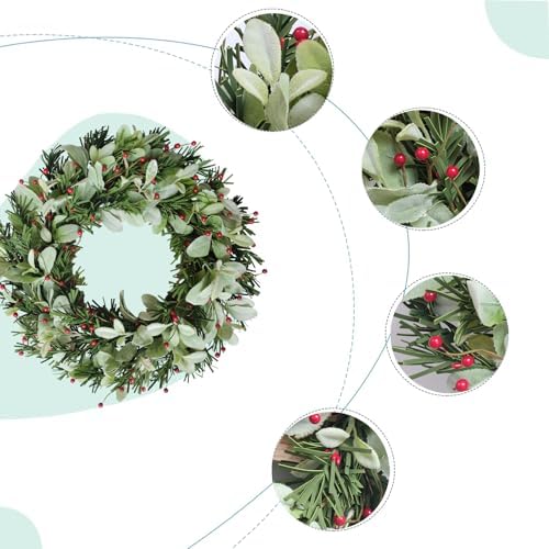 24 Inch Artificial Wreaths for Front Door, Winter Spring Decoration Wreath with Red Berry and Lamb Leaves, Evergreen Natural Wreath for Indoor Outdoor Farmhouse Festival Home Decor - Image 6