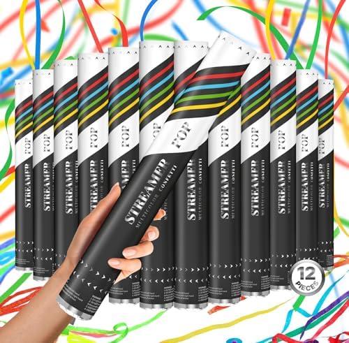 JAPJA Streamer Confetti Cannons, Multicolor, 16in, 12-Pack by JAPJA