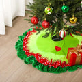 Gemscream 30 Inches Green Christmas Tree Skirt Xmas Decorations with Red Heart Patch for Tree Mat Collar with Red Green Trim for Christmas Party Indoor Outdoor Holiday Party Decor by Gemscream