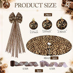 Sosation 29 Pcs Wild Glam Christmas Tree Decor Set, Including 24 Leopard Christmas Balls, 1 Leopard Print Tree Skirt, 1 Wild Bow Topper, 3 Ribbon Rolls for Farmhouse Party - Image 3