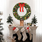 VINGLI 36 Inch Christmas Door Wreath Decorations with 100 Lights and 300 PVC Branches, Pre-lit Artificial Christmas Wreath for Front Door, Xmas Wreath w/Bow, Pine Cones, Ornaments (Plug-in) - Image 3