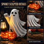 Solar Halloween Ghost Figurine Light, Lighted Resin Ghost Statue with Lantern and Pumpkins, Outdoor Garden Decor for Porch, Yard and Patio, Seasonal Landscape Decoration - Image 5