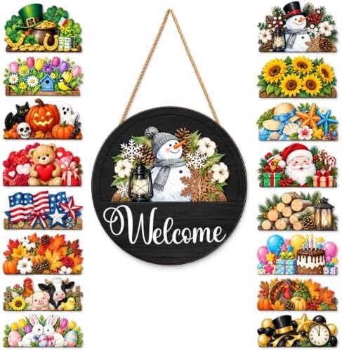 16-Piece Magnetic Interchangeable Seasonal Wooden Welcome Sign by Unknown