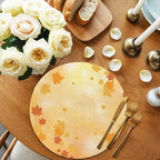 Fall Round Placemats Set of 8 Thanksgiving Maple Leaves Place Mats Washable Woven Placemat Orange Autumn Leaves Circle Braided Table Mat for Kitchen Dining Table Holiday Party Fall Decor 15 Inch - Image 4