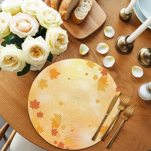 Fall Round Placemats Set of 8 Thanksgiving Maple Leaves Place Mats Washable Woven Placemat Orange Autumn Leaves Circle Braided Table Mat for Kitchen Dining Table Holiday Party Fall Decor 15 Inch - Image 4