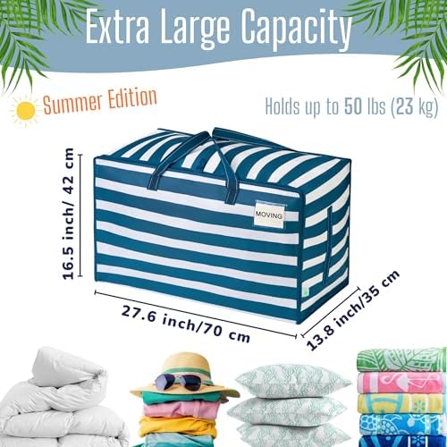 VENO 10 Pack Extra Large Heavy Duty Moving Bags with Wide Opening & Reinforced Handles, Reusable Storage Tote Bags with Strong Zippers for Clothes, College Dorm Essentials & Moving Supplies - Image 2