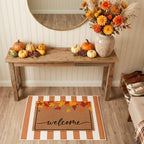 2 Pcs Fall Maple Leaves Welcome Doormats Autumn Outdoor Rug Striped Layering Porch Mats Non Slip Thanksgiving Entryway Shoe Scraper Washable Front Door Carpet Farmhouse Decorations 24x32 Inch - Image 4