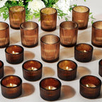 20pcs Assorted Votive Candle Holders for Tea Light Candles, Amber Glass Tea Light Candle Holders Set, Decorative Ribbed Tealight Holder for Wedding Table Decor, Dining Room, Valentine's Day, Birthday by Unknown